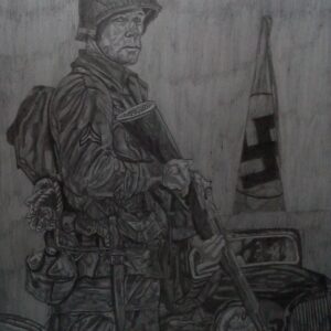 Esse desenho representa a luta contra o nazismo retrata um soldado Americano na segunda guerra mundial